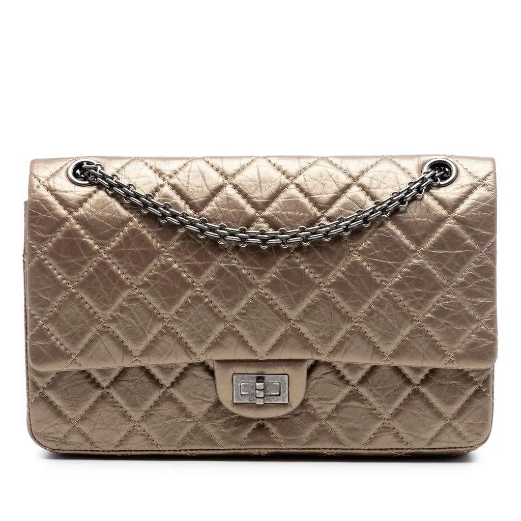 Chanel Quilted Metallic Aged Calfskin Reissue 2.55 Double Flap Bag 226 Brown Leather Very good - Front View