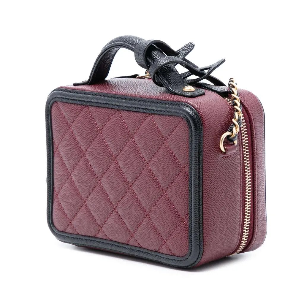 Chanel Small Bicolor Caviar CC Filigree Vanity Case Red Leather Very good - Back View