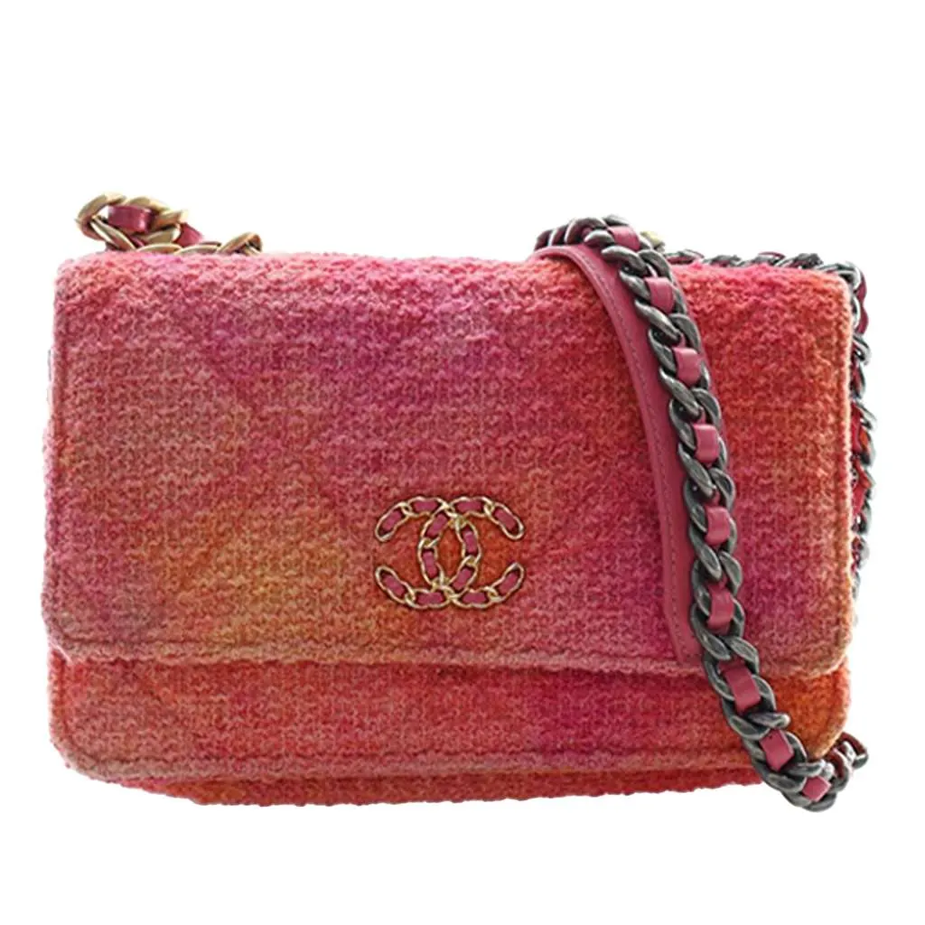 Chanel Tweed Ombre 19 Wallet On Chain Pink Tweed Very good - Front View