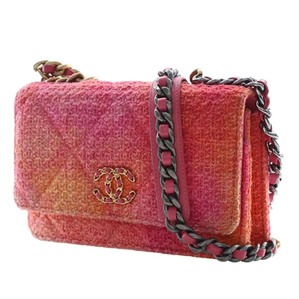 Chanel Tweed Ombre 19 Wallet On Chain Pink Tweed Very good - Back View