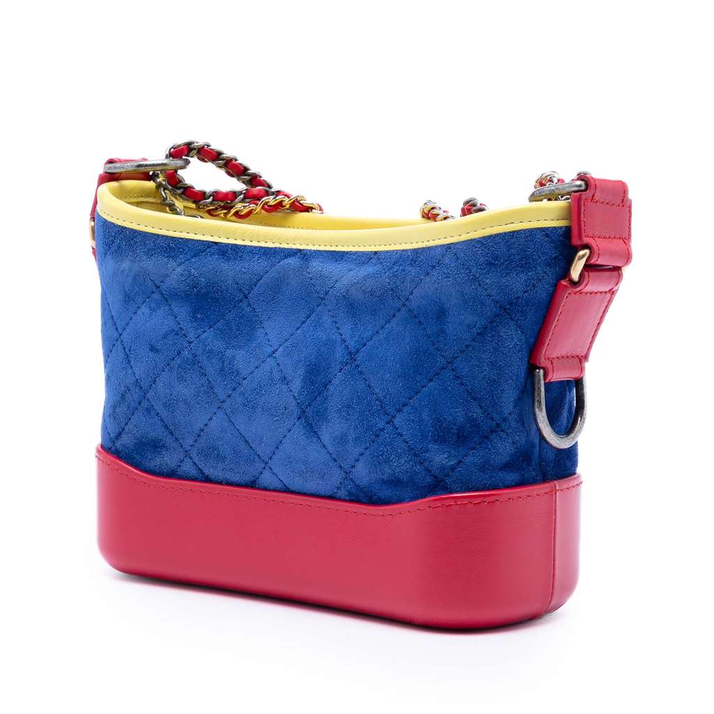 Chanel Small Tricolor Quilted Suede and Calfskin Gabrielle Hobo Blue Leather Good condition - Back View