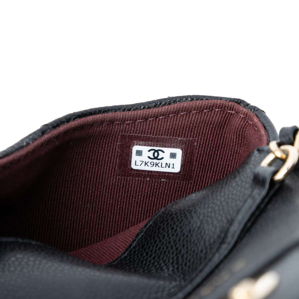 Chanel CC Quilted Caviar Flap Card Holder On Chain Black Leather Good condition - Box View