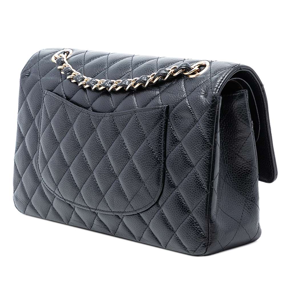Chanel Medium Classic Caviar Double Flap Black Leather Good condition - Back View