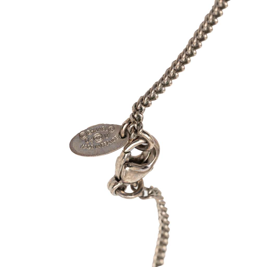 Chanel CC Silver Plated Rhinestones Pendant Necklace Silver Metal Good condition - Inside View