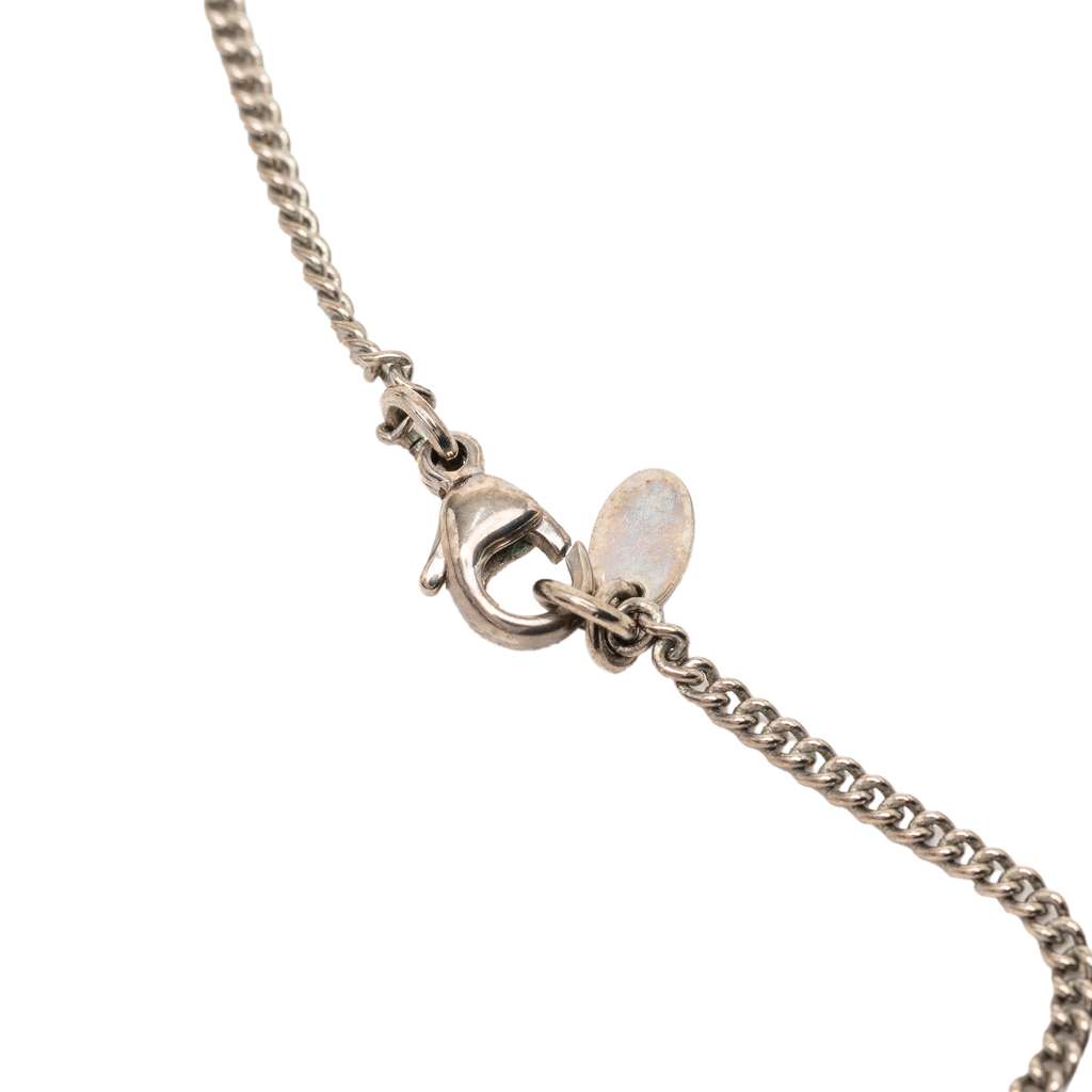 Chanel CC Silver Plated Rhinestones Pendant Necklace Silver Metal Good condition - Model View