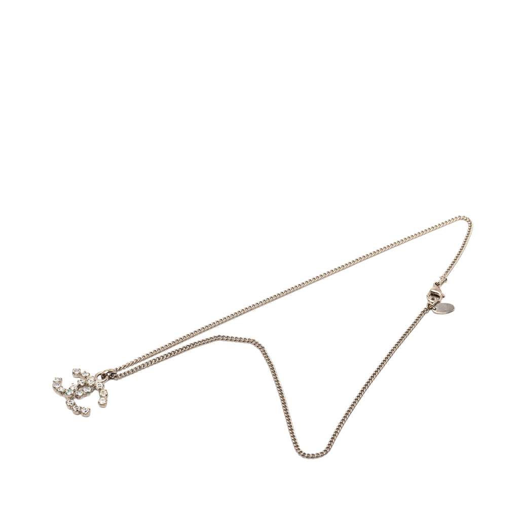 Chanel CC Silver Plated Rhinestones Pendant Necklace Silver Metal Good condition - Box View