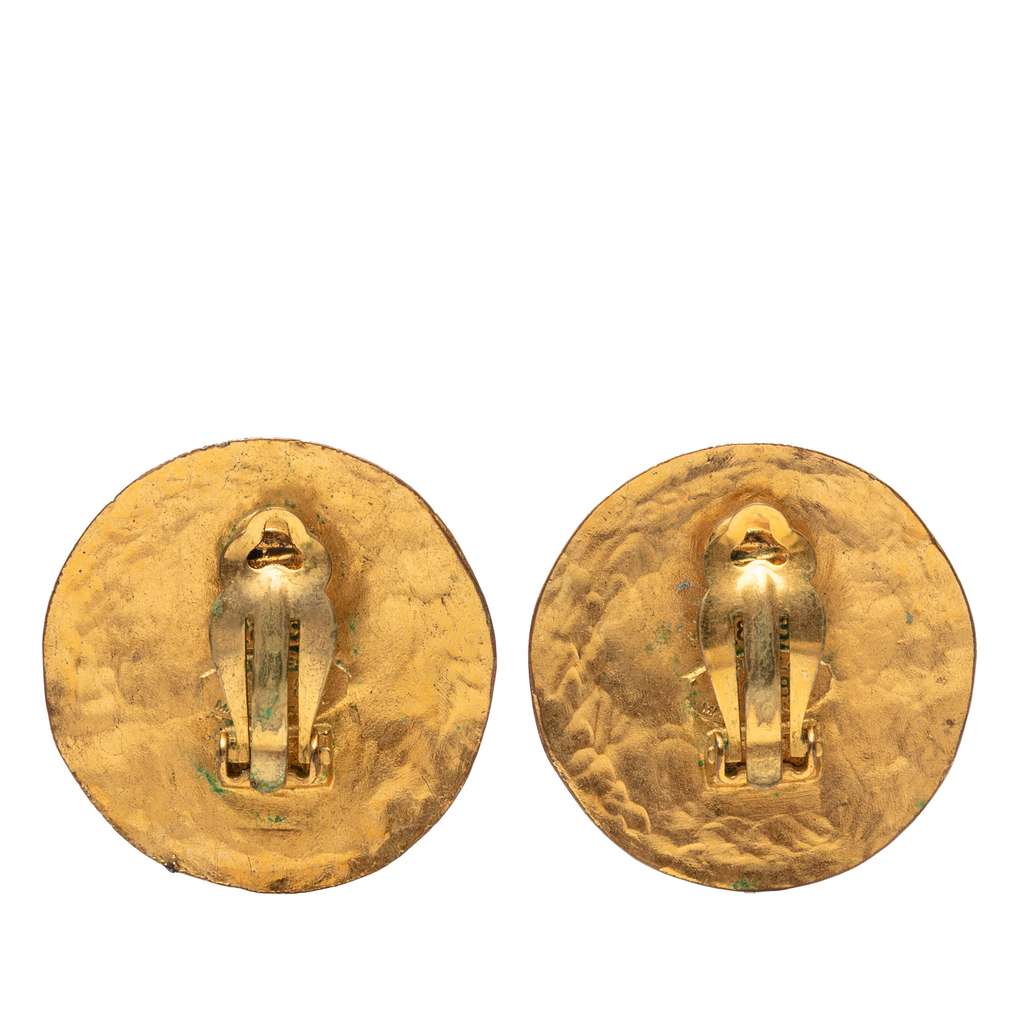 Chanel CC Gold Plated Round Clip On Earrings Gold Metal Good condition - Back View