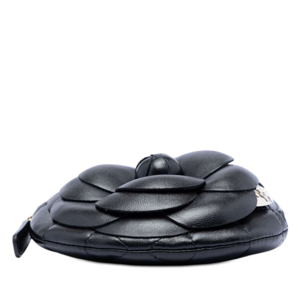 Chanel Mini CC Lambskin Camellia Bouquet Round Clutch on Chain Black Leather Good condition - Inside View