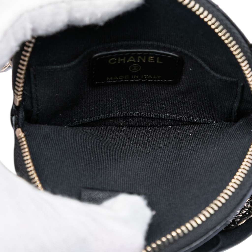 Chanel Mini CC Lambskin Camellia Bouquet Round Clutch on Chain Black Leather Good condition - Model View
