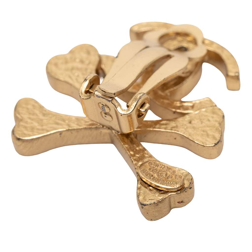 Chanel Gold Plated CC Lacquered Crossbones Clip On Earrings Gold Metal Good condition - Inside View
