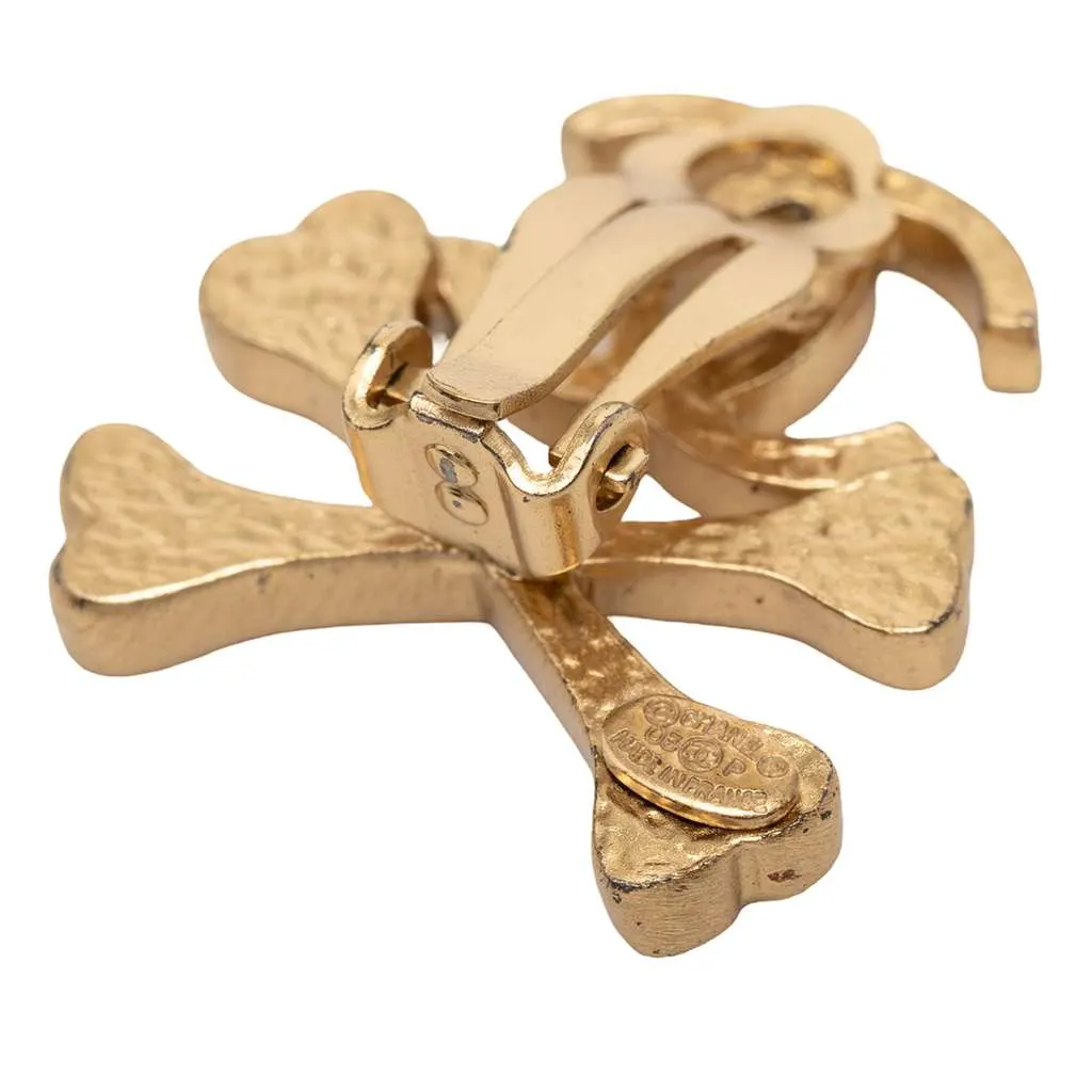 Chanel Gold Plated CC Lacquered Crossbones Clip On Earrings Gold Metal Very good - Inside View