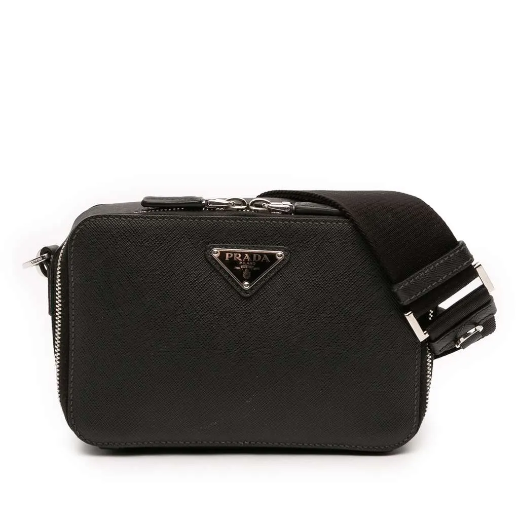 Prada Saffiano Brique Crossbody Black Leather Very good - Front View