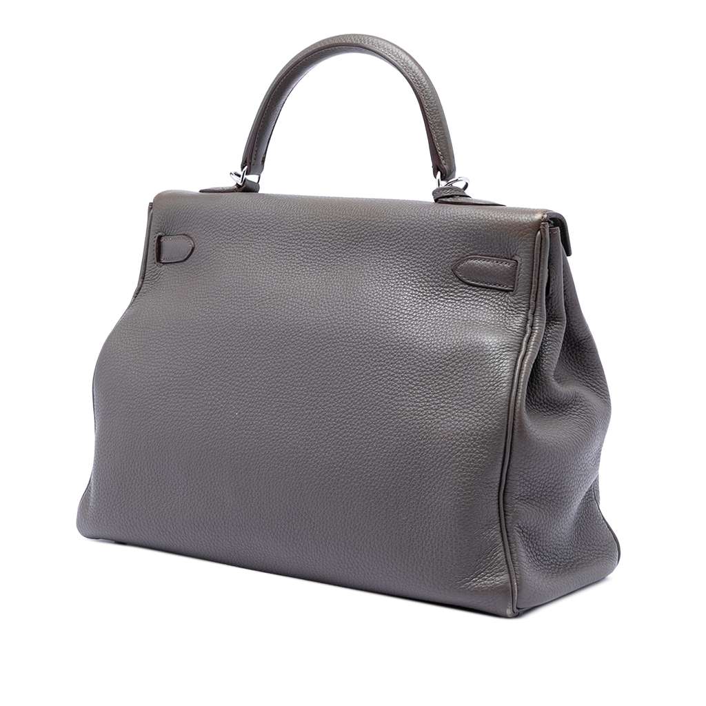 Hermès Clemence Kelly II Retourne 35 Grey Leather Good condition - Back View
