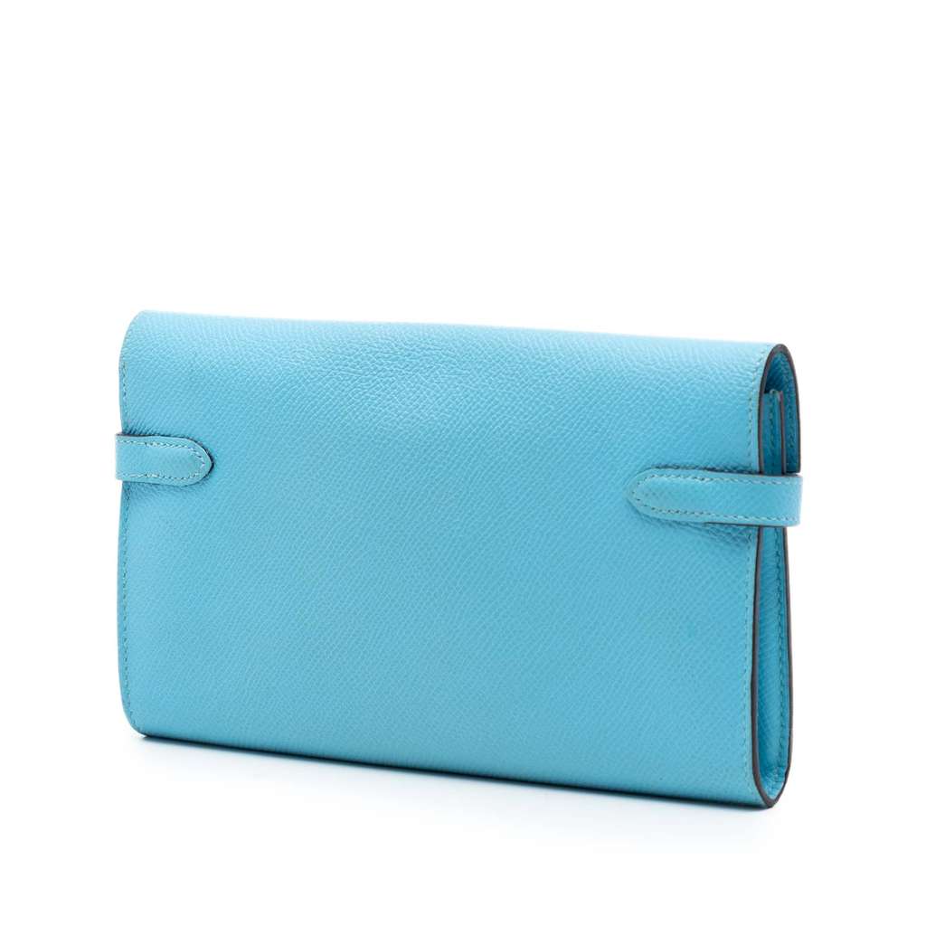 Hermès Epsom Kelly Longue Wallet Blue Leather Good condition - Back View
