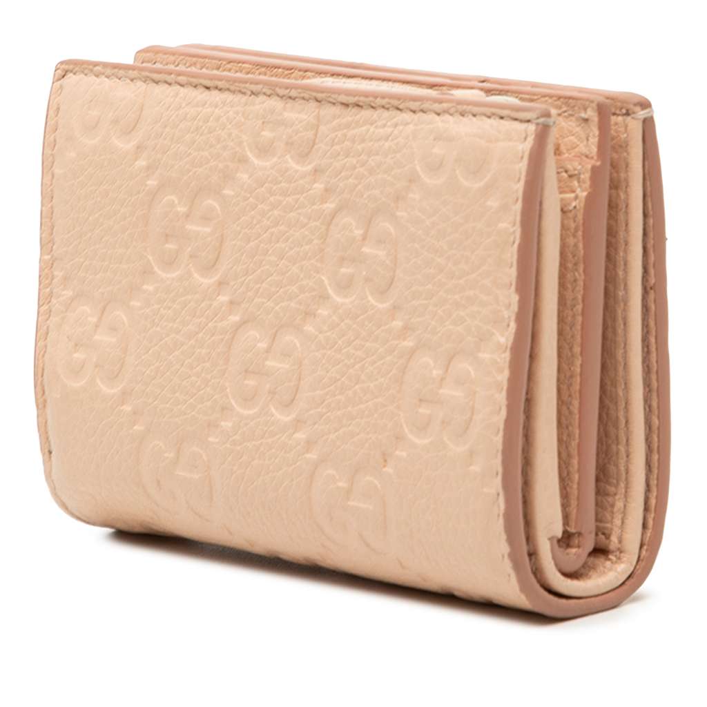 Gucci Small GG Emblem Leather Bifold Wallet Beige Leather Good condition - Back View