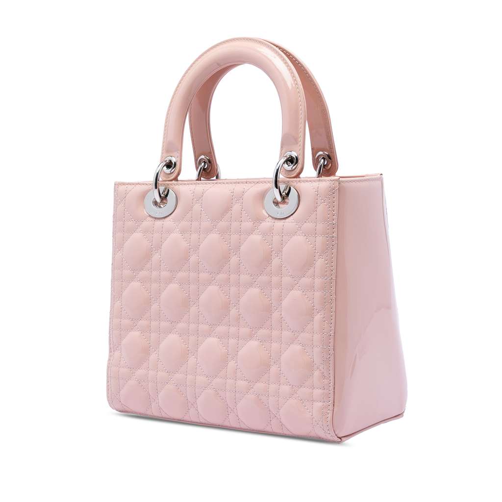 Dior Medium Patent Cannage Lady Dior Pink Leather Good condition - Back View