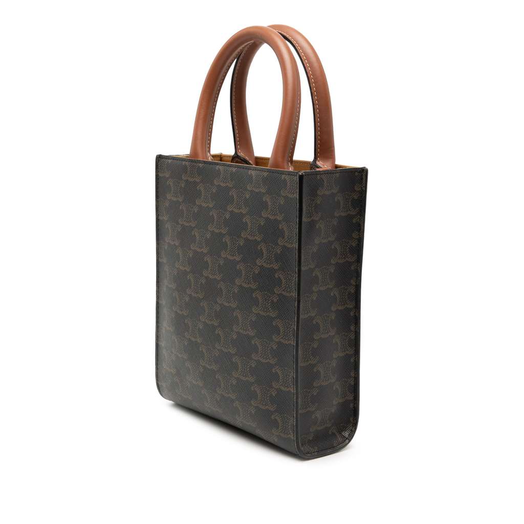 Celine Mini Triomphe Coated Canvas Vertical Cabas Satchel Brown Canvas Good condition - Back View