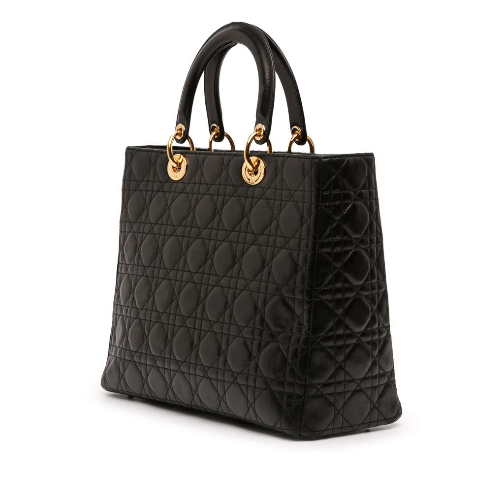 Dior Large Lambskin Cannage Lady Dior Black Leather Good condition - Back View