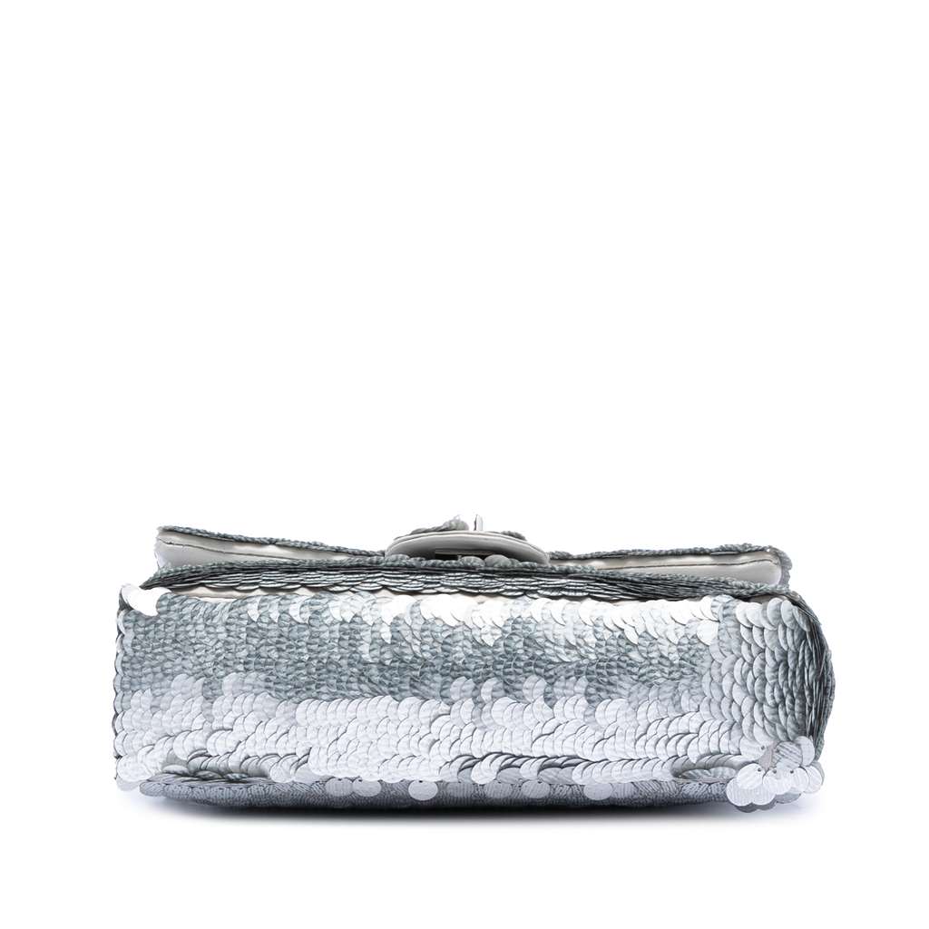 Chanel Small Paillettes Sequin Single Flap Silver Satin Fair condition - Inside View