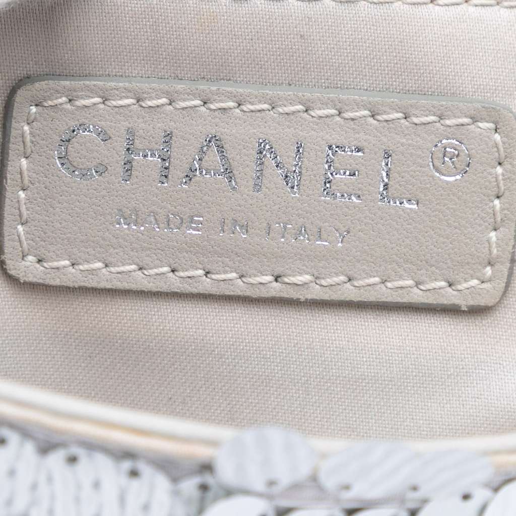 Chanel Small Paillettes Sequin Single Flap Silver Satin Fair condition - Box View