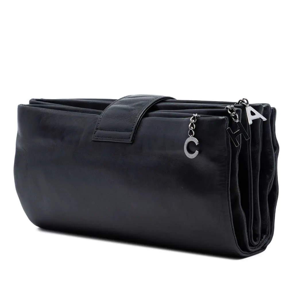 Chanel Lambskin Globe Emblem Clutch Black Leather Very good - Back View