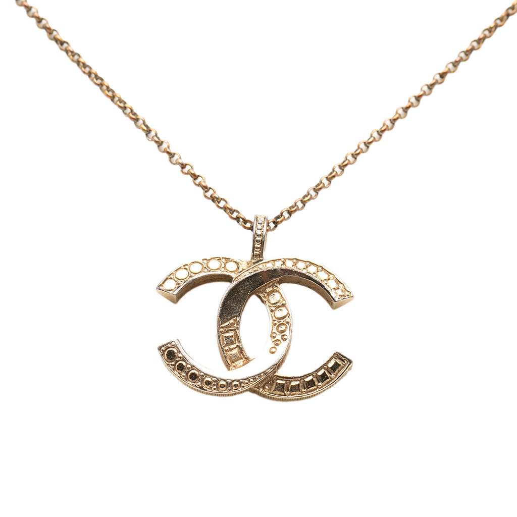 Chanel Gold Plated CC Crystal Pendant Necklace Gold Metal Good condition - Inside View