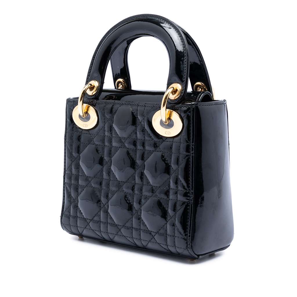 Dior Mini Patent Cannage Lady Dior Black Leather Good condition - Back View