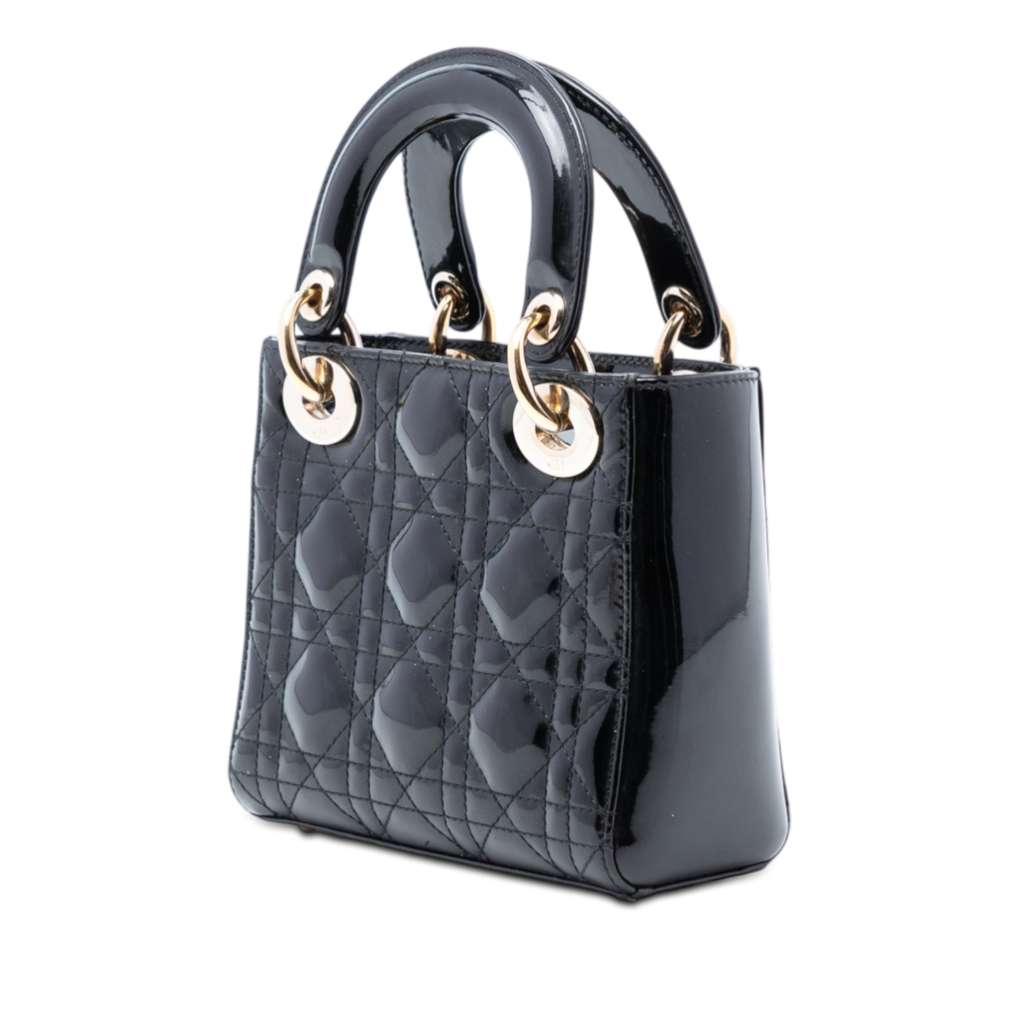 Dior Mini Patent Cannage Lady Dior Black Leather Good condition - Back View