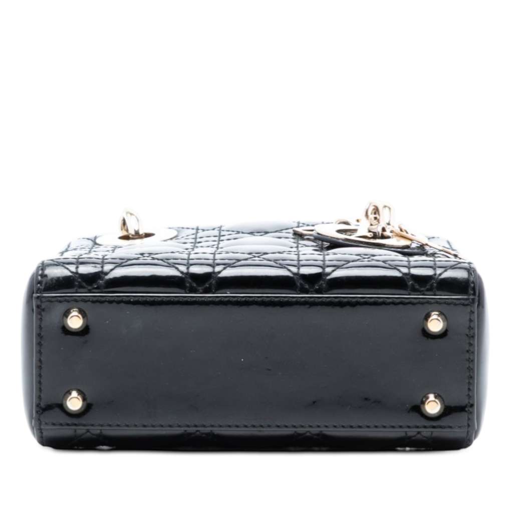 Dior Mini Patent Cannage Lady Dior Black Leather Good condition - Inside View