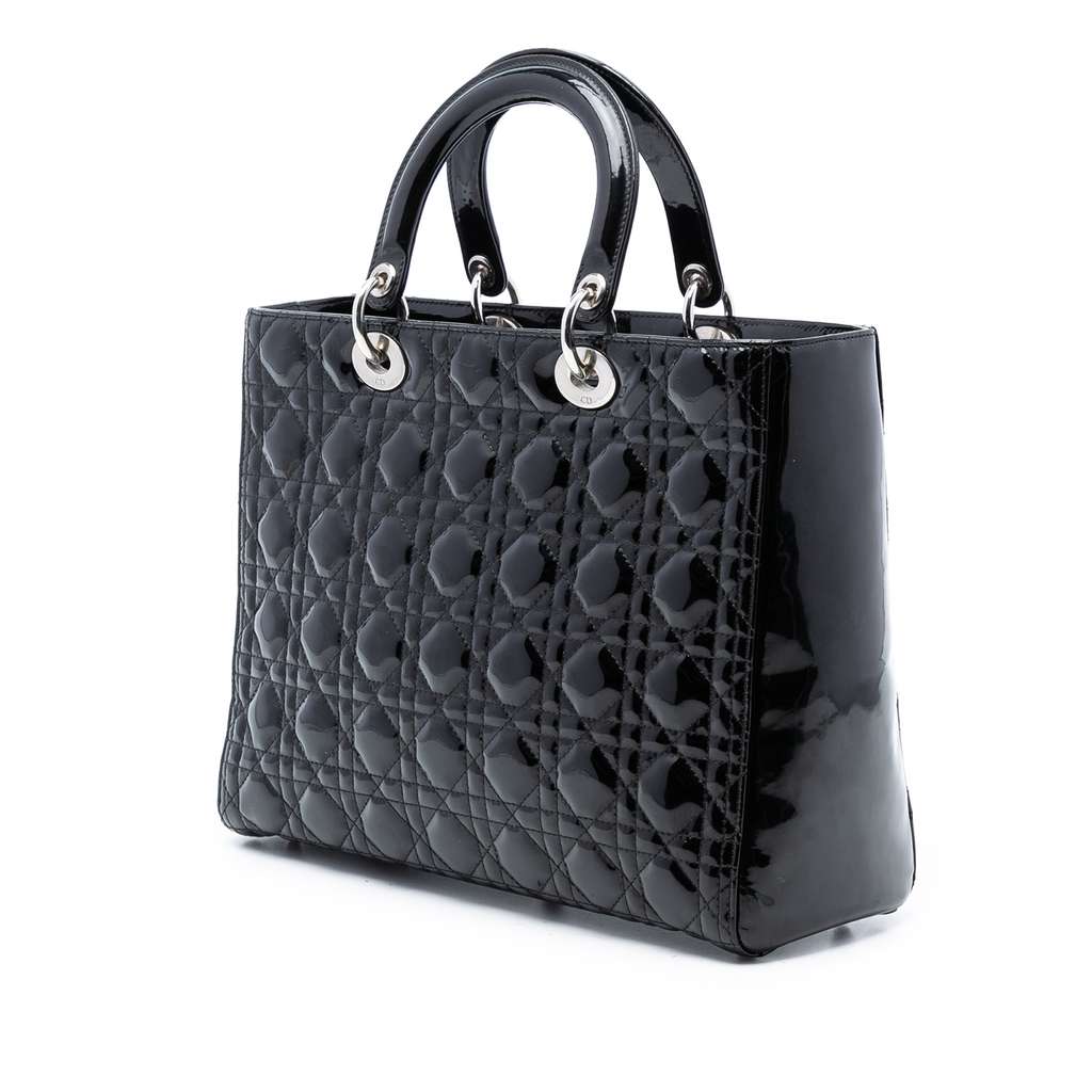 Dior Large Patent Cannage Lady Dior Black Leather Good condition - Back View