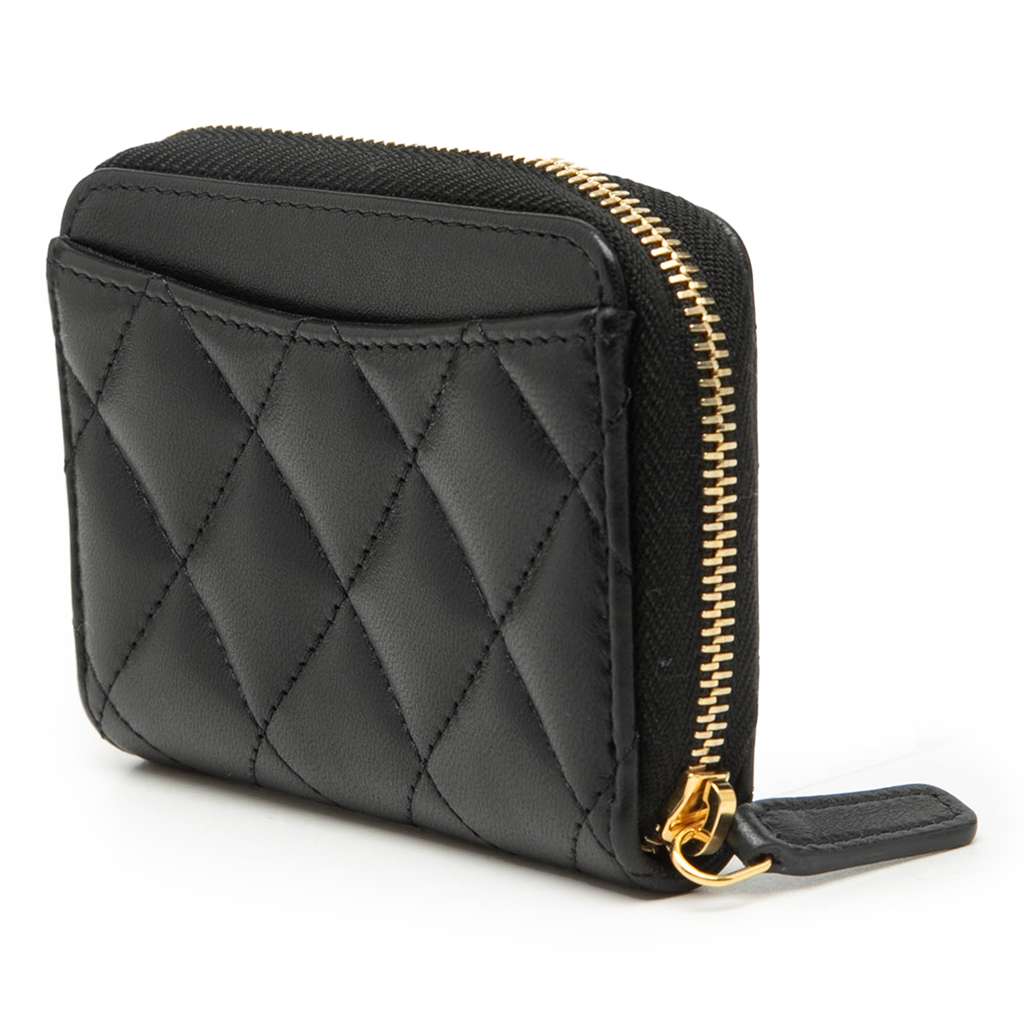 Chanel CC Quilted Lambskin Zipped Coin Purse Black Leather Good condition - Back View