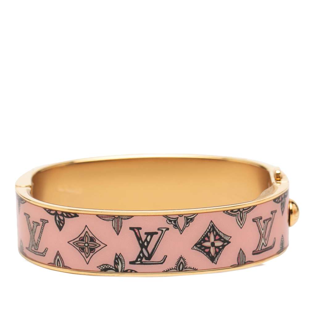 Louis Vuitton Gold Plated Enamel Monogram Confidential Hinge Bracelet S Pink Good condition - Inside View