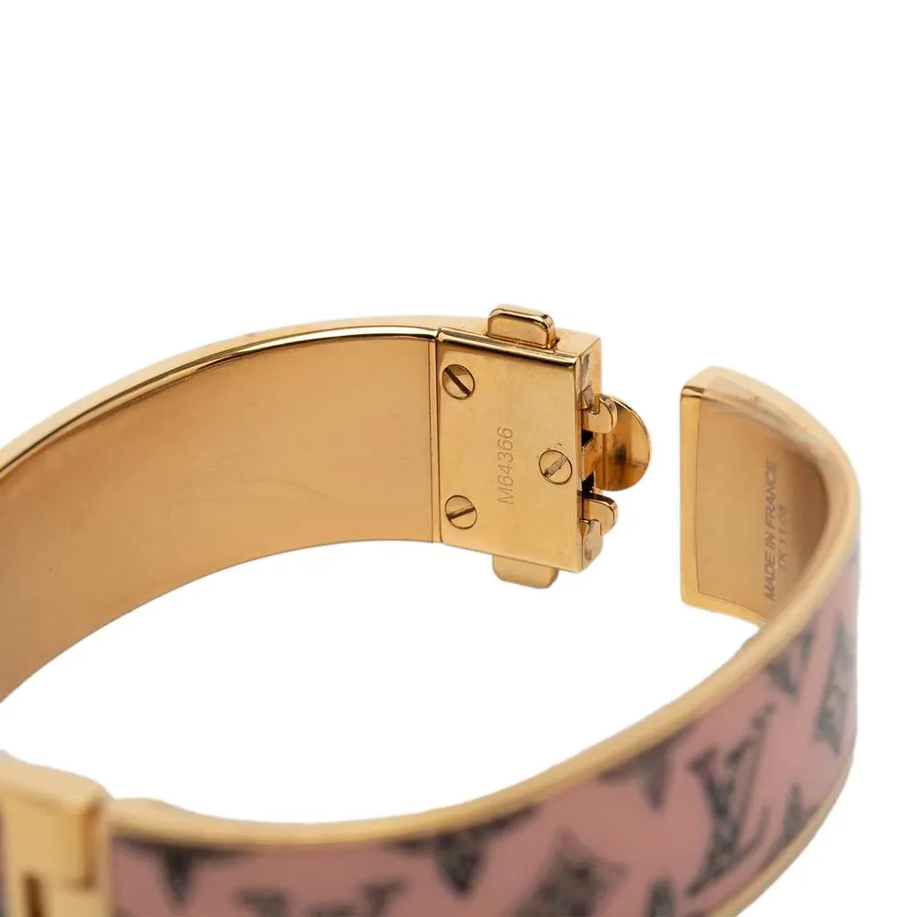 Louis Vuitton Gold Plated Enamel Monogram Confidential Hinge Bracelet S Pink Very good - Model View