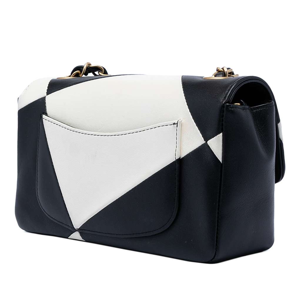 Chanel Mini Rectangular Classic Bicolor Quilted Lambskin Geometric Patchwork Single Flap Black Leather Good condition - Back View