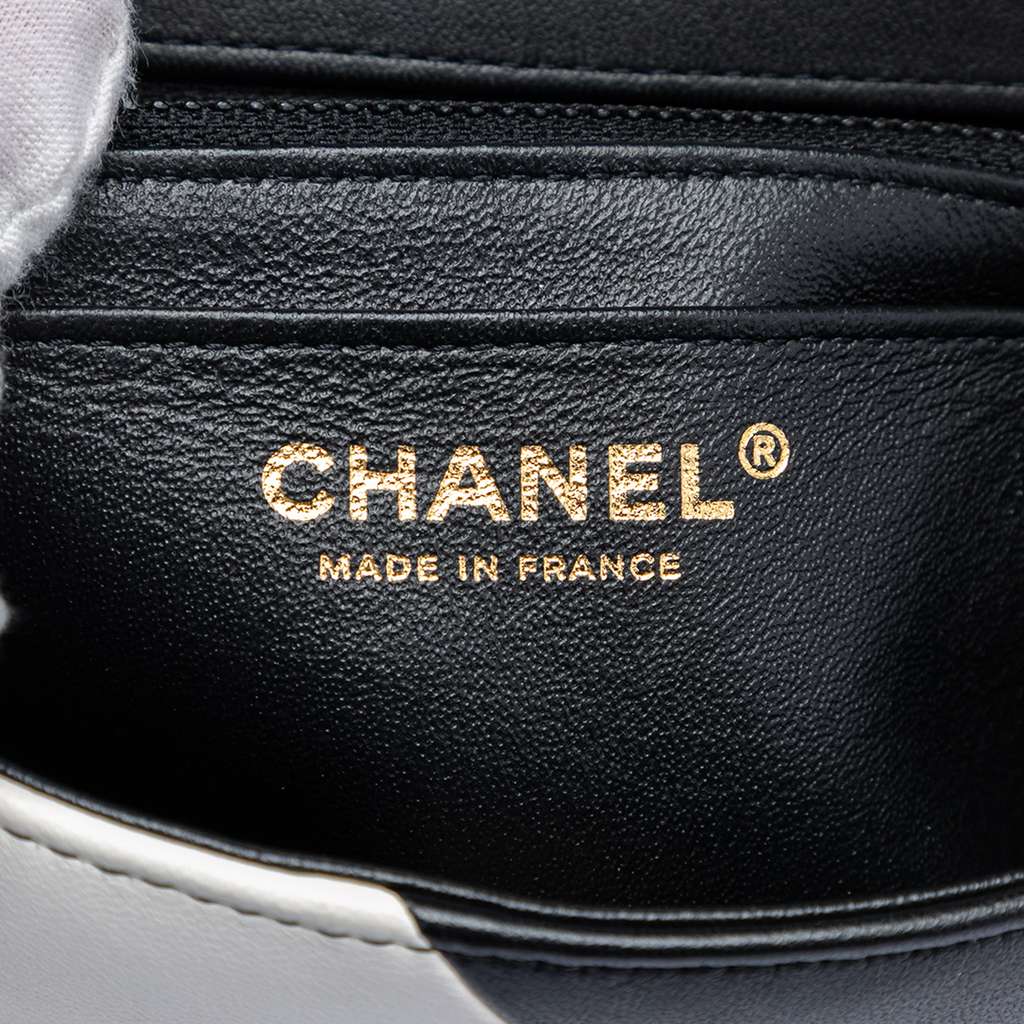 Chanel Mini Rectangular Classic Bicolor Quilted Lambskin Geometric Patchwork Single Flap Black Leather Good condition - Box View