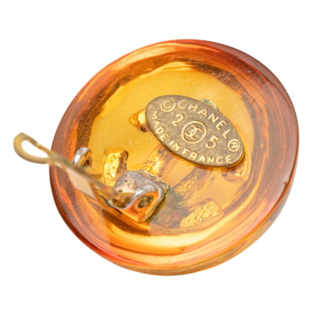 Chanel CC Gold Plated Resin Button Clip on Earrings Gold Metal Good condition - Inside View
