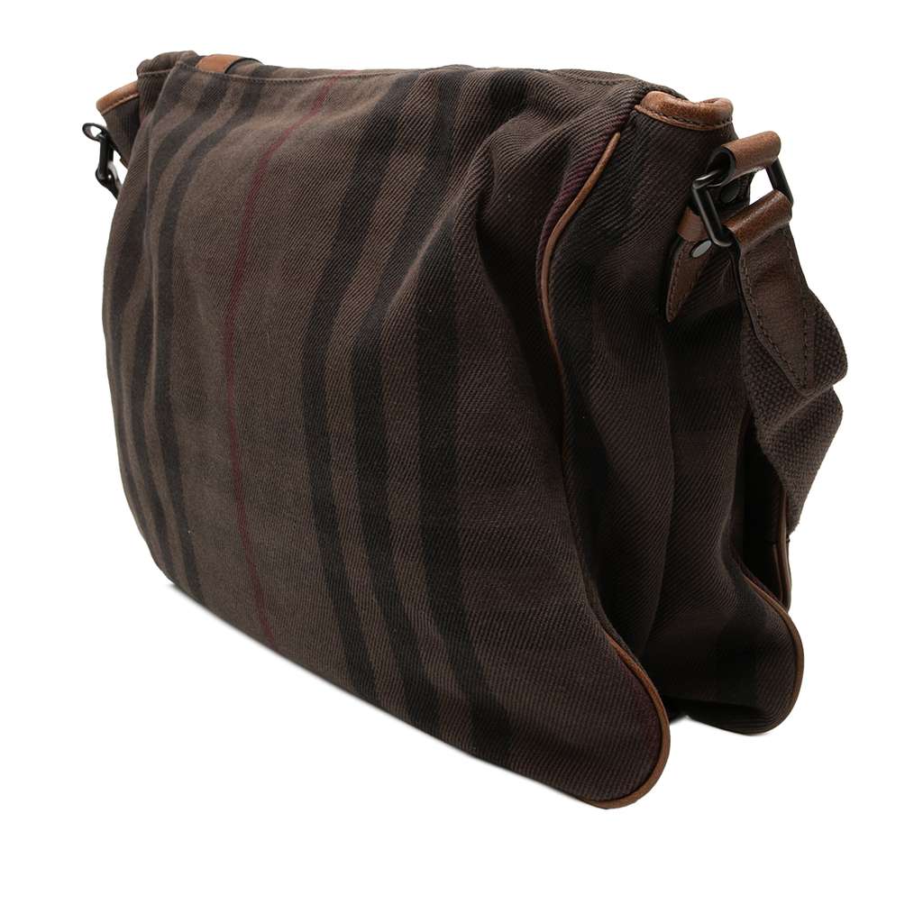 Burberry Smoke Check Canvas Messenger Bag Brown Canvas Good condition - Back View
