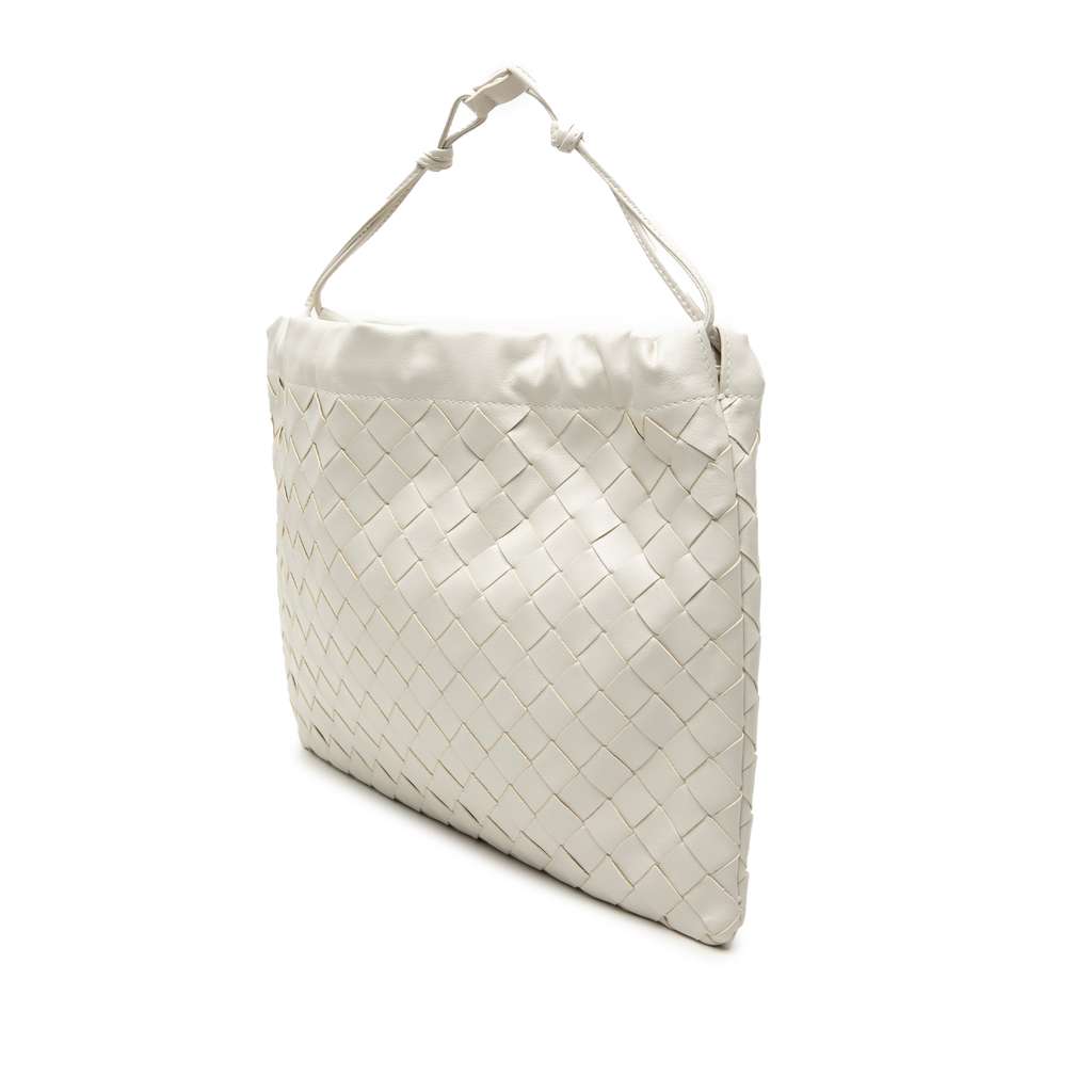 Bottega Veneta Medium Nappa Intrecciato Dustbag Drawstring Shoulder Bag White Leather Good condition - Back View
