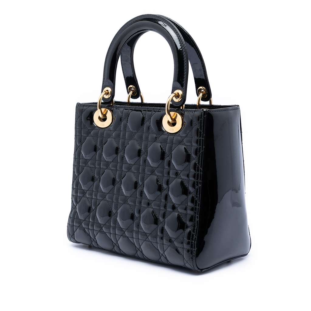 Dior Medium Patent Cannage Lady Dior Black Leather Good condition - Back View