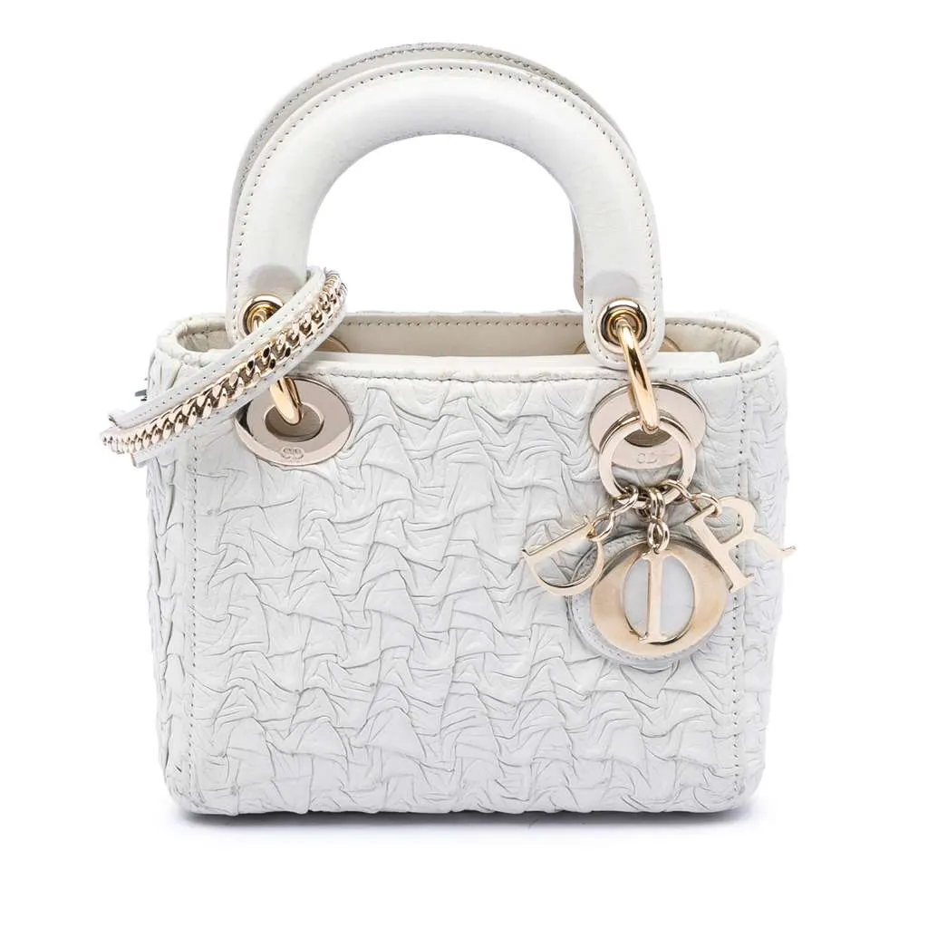 Dior Mini Wavy Crinkled Lambskin Lady Dior White Leather Very good - Front View