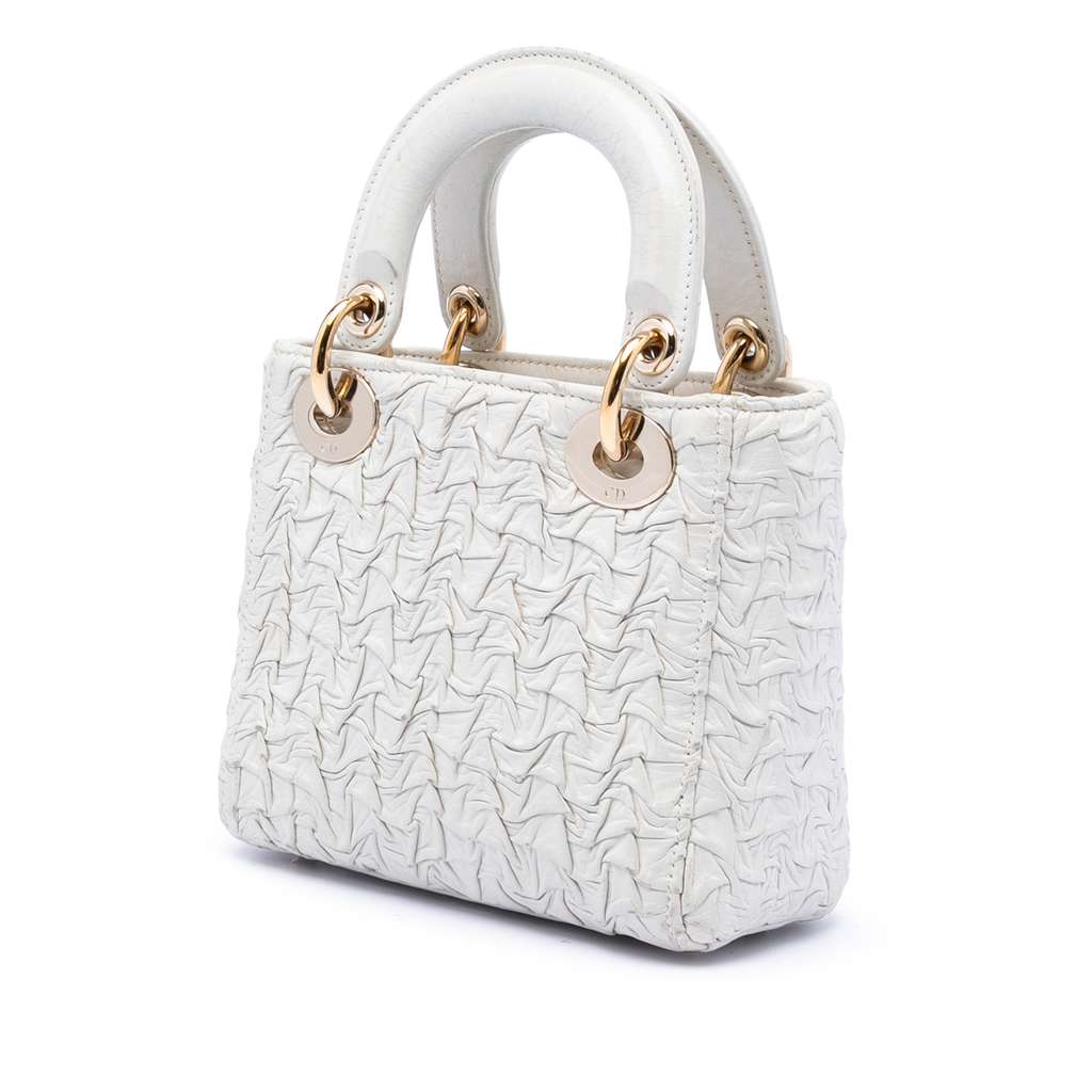 Dior Mini Wavy Crinkled Lambskin Lady Dior White Leather Good condition - Back View