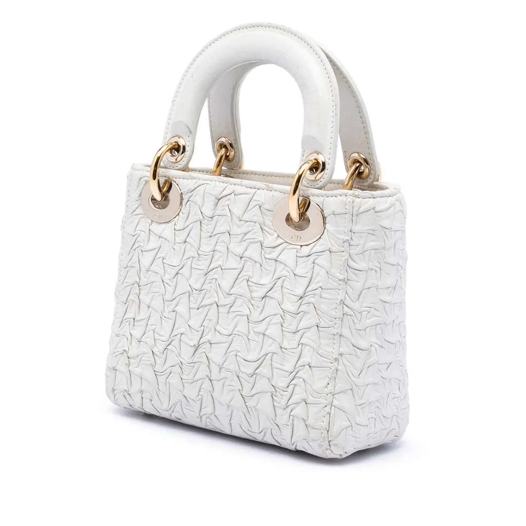 Dior Mini Wavy Crinkled Lambskin Lady Dior White Leather Very good - Back View