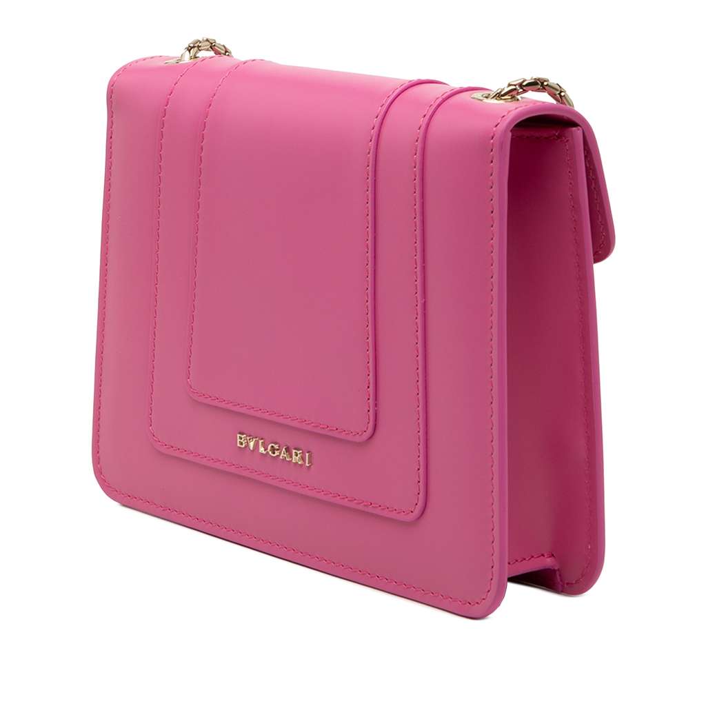 Bvlgari Small Leather Square Serpenti Forever Chain Crossbody Pink Leather Good condition - Back View
