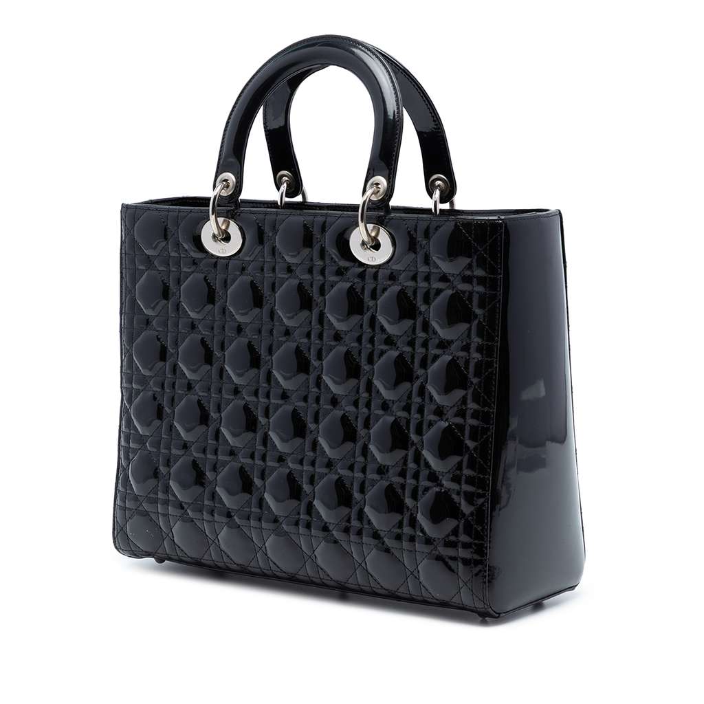 Dior Large Patent Cannage Lady Dior Black Leather Good condition - Back View