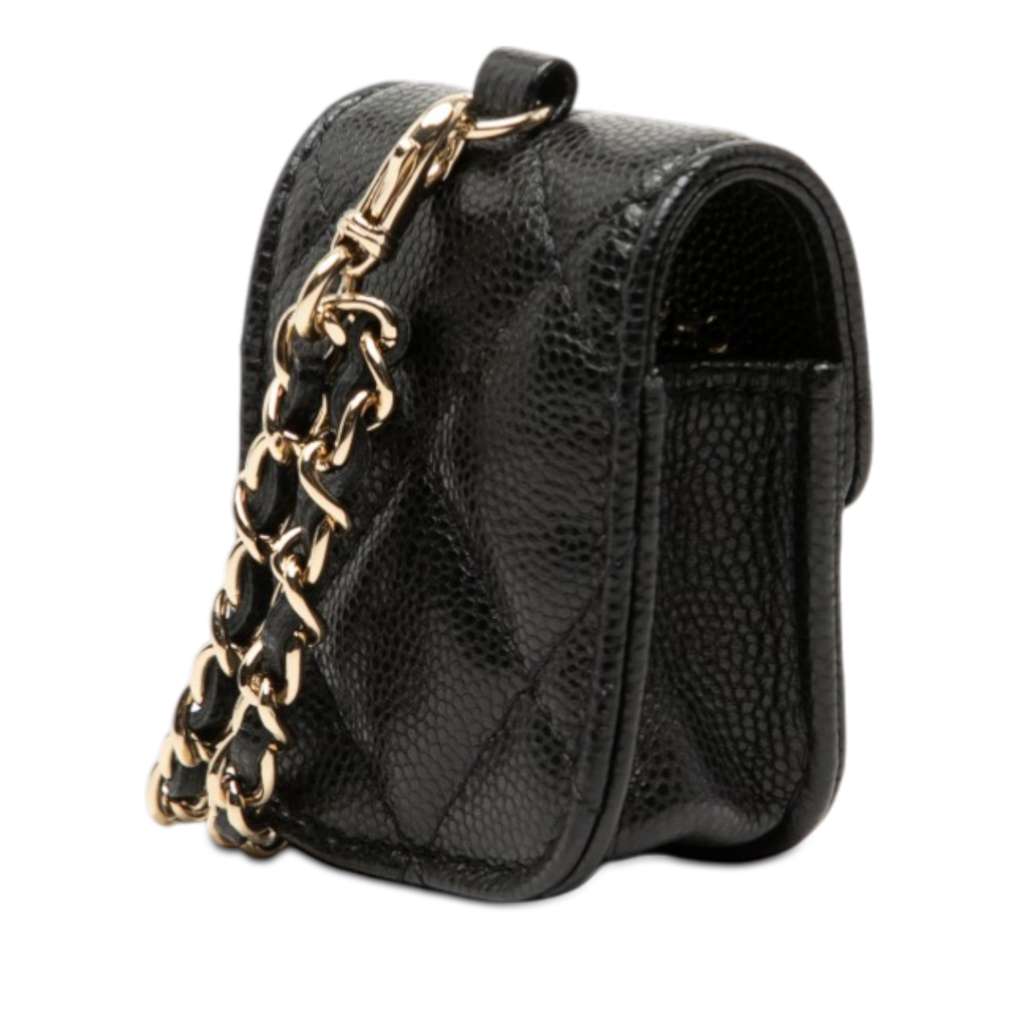Chanel CC Quilted Caviar AirPods Case Black Leather Good condition - Back View