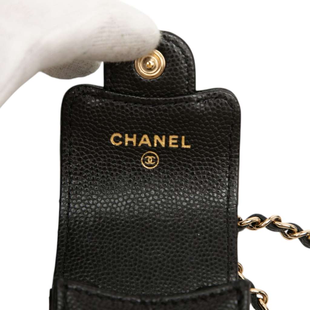 Chanel CC Quilted Caviar AirPods Case Black Leather Good condition - Box View