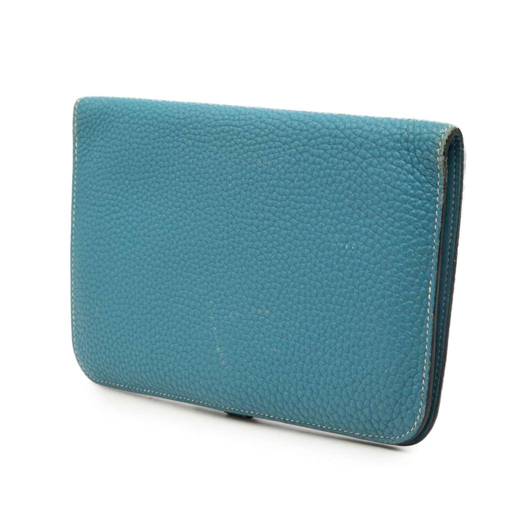 Hermès Togo Dogon Duo Wallet GM Blue Leather Good condition - Back View
