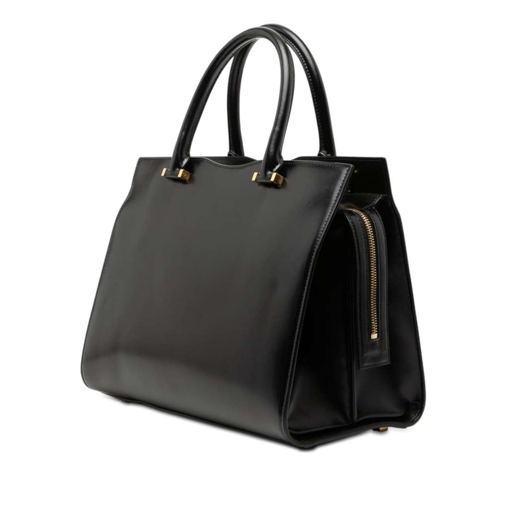 Saint Laurent Medium Smooth Calfskin Monogram Uptown Satchel Black Leather Good condition - Back View