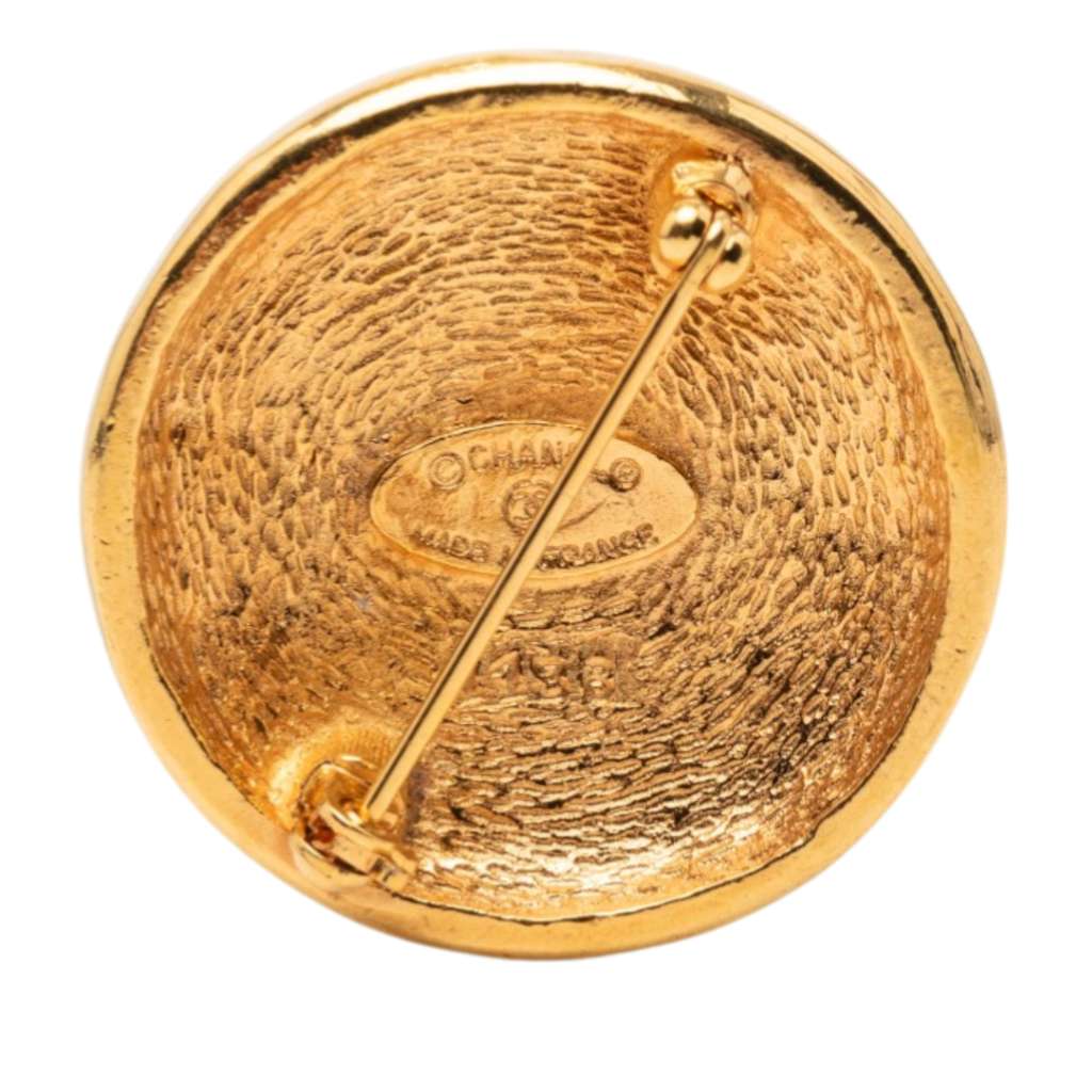 Chanel Gold Plated CC Round Brooch Gold Metal Good condition - Back View