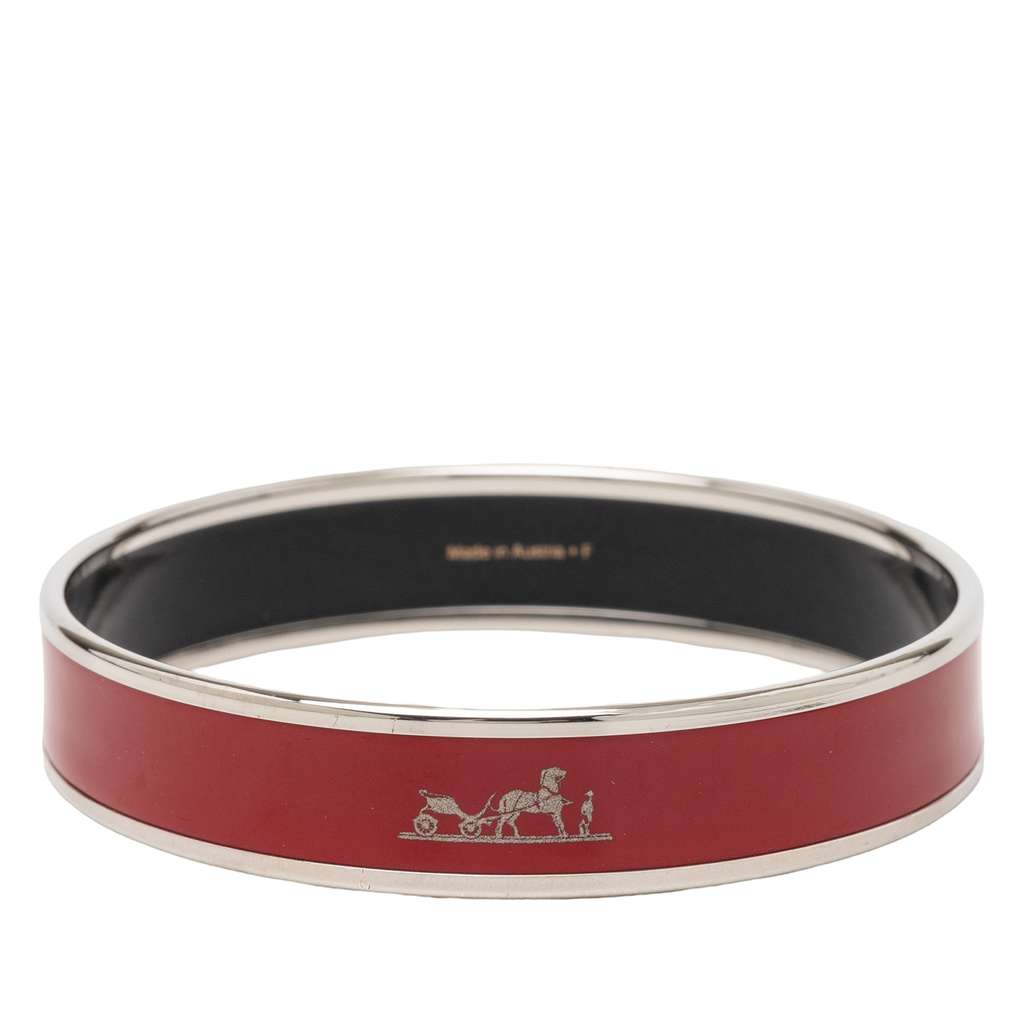 Hermès Narrow Caleche Enamel Bangle 62 Red Good condition - Back View